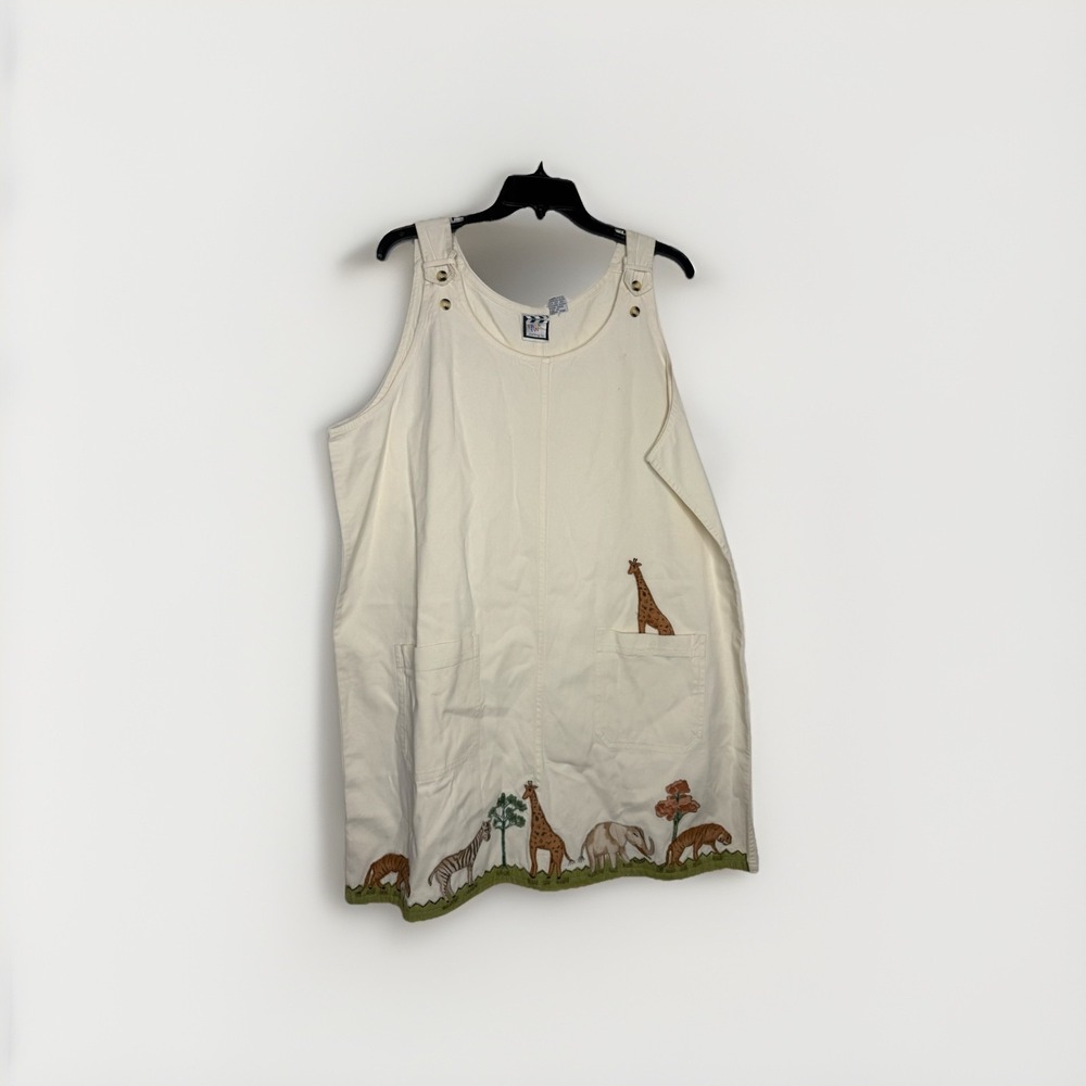 Take Two Jumper Dress Size XL Shift Outdoor Theme Beige Cotton Animal Safari
